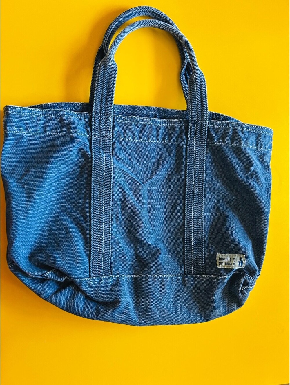 Johnnie-O Santa Monica Garment Dyed Blue Canvas Boat Tote Bag Surfer Patch